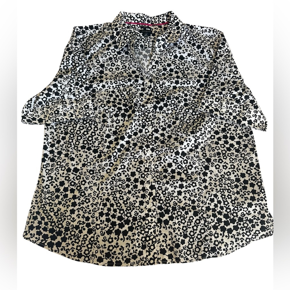 Talbots Black and White Floral Button Down Shirt